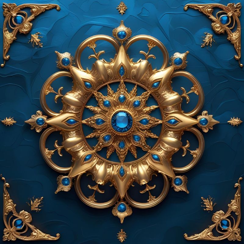 Golden-blaues Mandala – Symbol für Tiefe, Weiblichkeit und zyklische Führung. The Deep Cycle Mentoring.