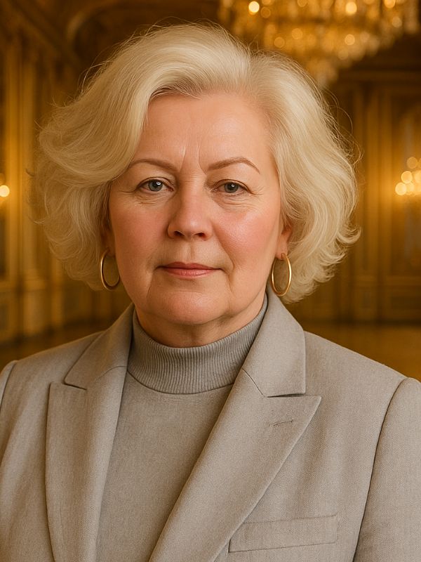 Renate Hechenberger – Mentoring für Frauen in Führung, Business und spiritueller Entwicklung. Natürliches Porträt in der Natur, violetter Schal, klare Präsenz. Verbindung von Tiefe, Leadership und weiblicher Kraft.
