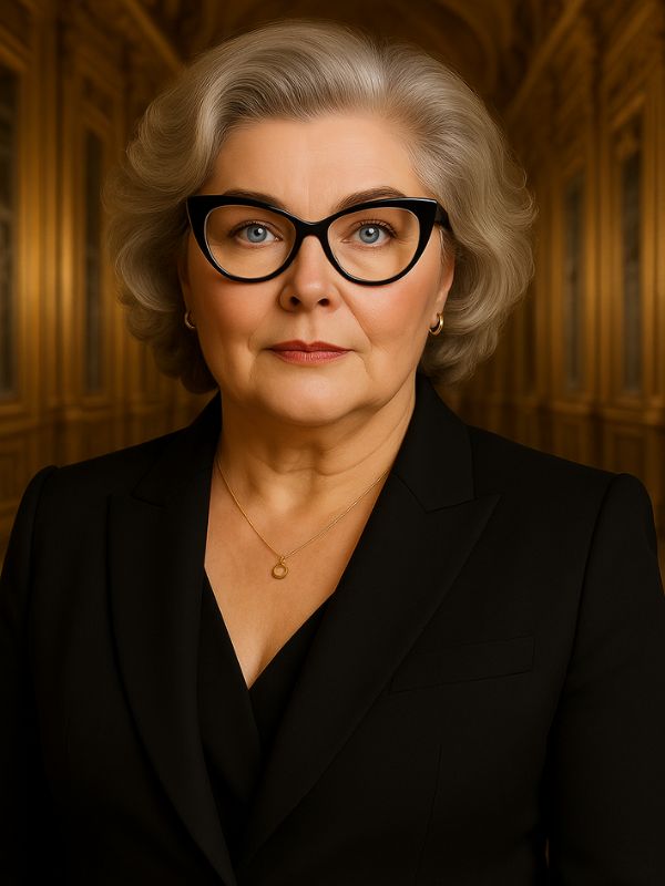 Renate Hechenberger – Mentoring für Frauen in Business, Politik, Wissenschaft und Kultur. Kraftvolles Porträt mit goldenem Hintergrund, Symbol für gelebte weibliche Führung und inneres Erinnern.