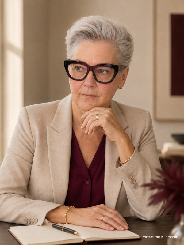 web_26-02 Renate Hechenberger – Mentoring für Frauen in Business, Politik, Wissenschaft und Kultur. Kraftvolles Porträt mit goldenem Hintergrund, Symbol für gelebte weibliche Führung und inneres Erinnern.
